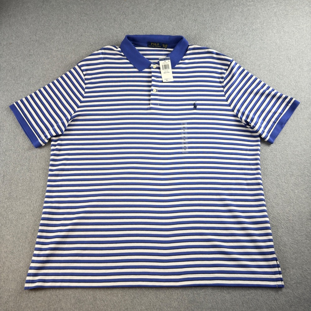 Polo Ralph Lauren Men's XXL Blue White Striped Cotton Polo Shirt  Pony Logo NWT